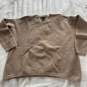 Eileen Fisher Sweater Crew Neck Merino Wool Tan Minimalist Knit Relaxed M